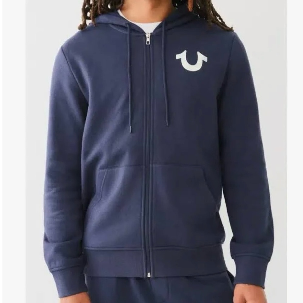 $119 TRUE RELIGION Hoodie Full Zip Men’s Size Large Blue NWT